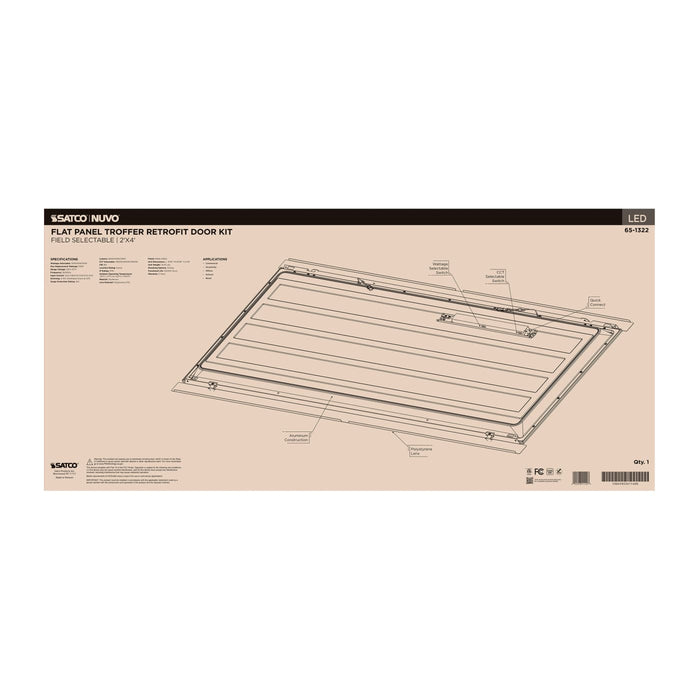 SATCO/NUVO LED 2X4 Flat Panel Troffer Retrofit Kit Wattage/CCT Selectable 50W/40W/30W 3500K/4000K/5000K Dimmable 120-277V Matte White Finish (65-1322)