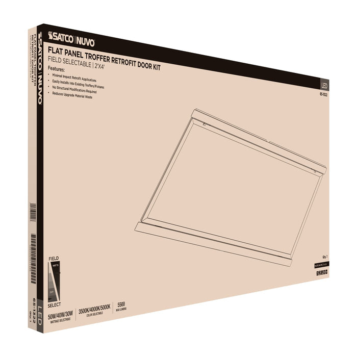 SATCO/NUVO LED 2X4 Flat Panel Troffer Retrofit Kit Wattage/CCT Selectable 50W/40W/30W 3500K/4000K/5000K Dimmable 120-277V Matte White Finish (65-1322)