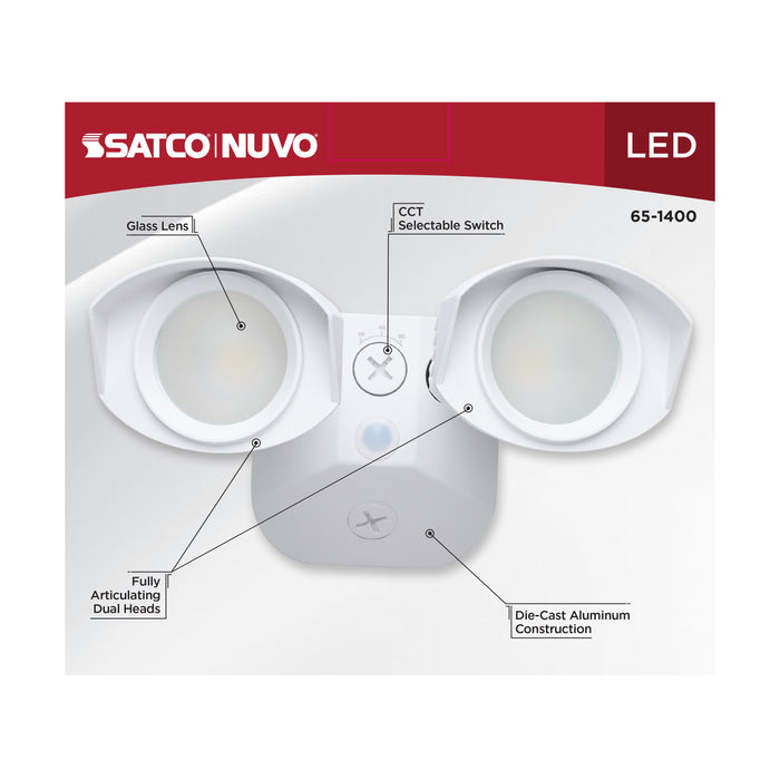 SATCO/NUVO 20W LED Square Dual Head Security Flood Light CCT Selectable 3000K/4000K/5000K 80 CRI 120-277V White Finish (65-1400)