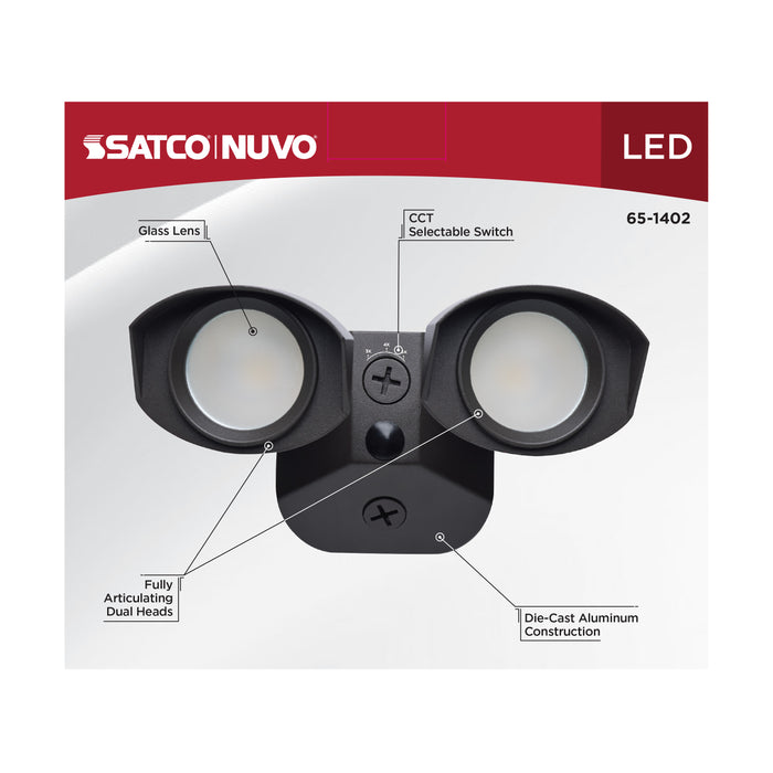 SATCO/NUVO 20W LED Square Dual Head Security Flood Light CCT Selectable 3000K/4000K/5000K 80 CRI 120-277V Bronze Finish (65-1402)