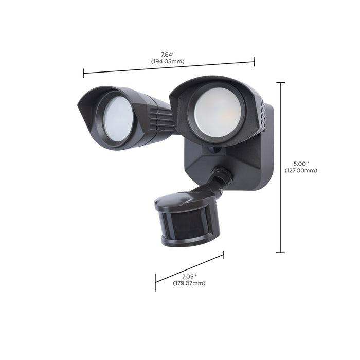 SATCO/NUVO 20W LED Square Dual Head Security Flood Light CCT Selectable 3000K/4000K/5000K 80 CRI 120-277V Bronze Finish Motion Sensor (65-1403)