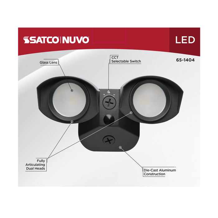 SATCO/NUVO 20W LED Square Dual Head Security Flood Light CCT Selectable 3000K/4000K/5000K 80 CRI 120-277V Black Finish (65-1404)