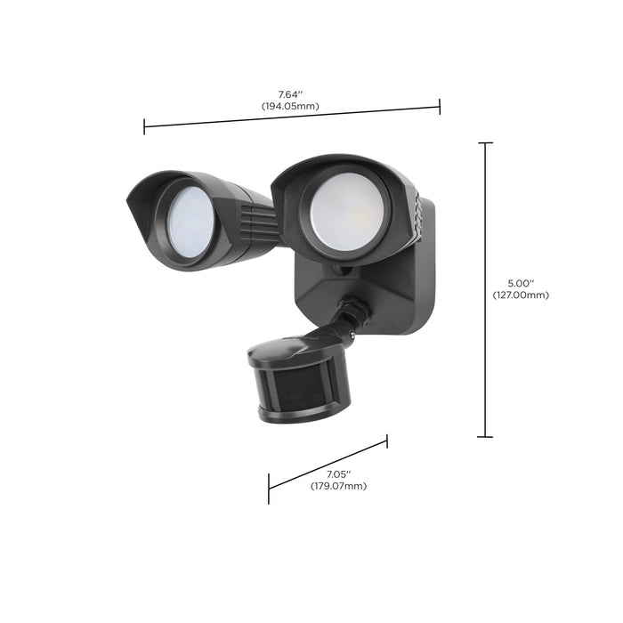 SATCO/NUVO 20W LED Square Dual Head Security Flood Light CCT Selectable 3000K/4000K/5000K 80 CRI 120-277V Black Finish Motion Sensor (65-1405)