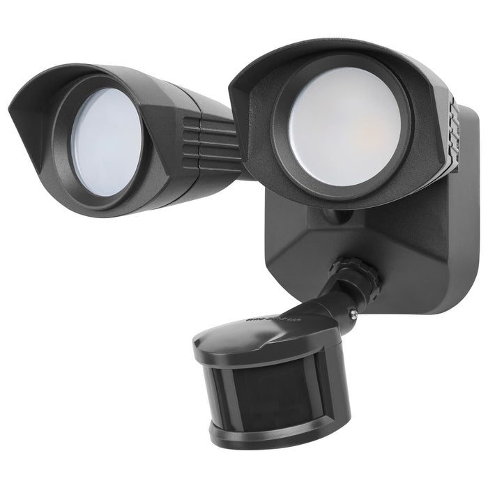 SATCO/NUVO 20W LED Square Dual Head Security Flood Light CCT Selectable 3000K/4000K/5000K 80 CRI 120-277V Black Finish Motion Sensor (65-1405)