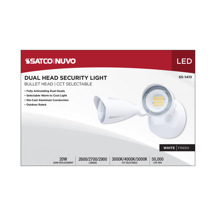 SATCO/NUVO 20W LED Dual Bullet Head Security Flood Light CCT Selectable 3000K/4000K/5000K 80 CRI 120-277V White Finish (65-1410)