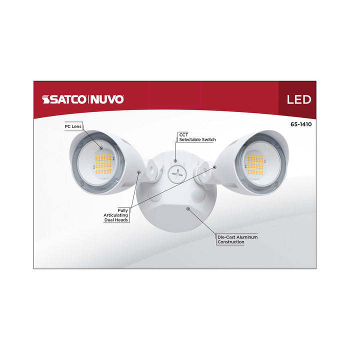 SATCO/NUVO 20W LED Dual Bullet Head Security Flood Light CCT Selectable 3000K/4000K/5000K 80 CRI 120-277V White Finish (65-1410)