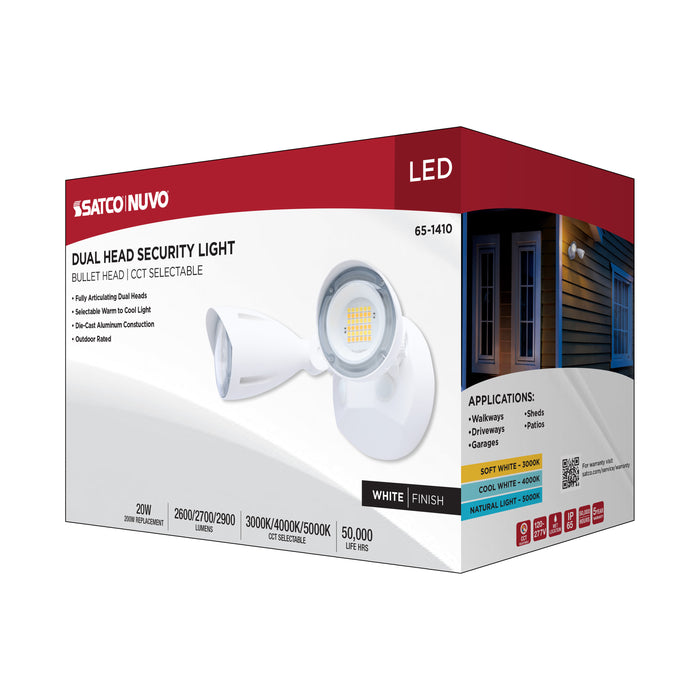SATCO/NUVO 20W LED Dual Bullet Head Security Flood Light CCT Selectable 3000K/4000K/5000K 80 CRI 120-277V White Finish (65-1410)