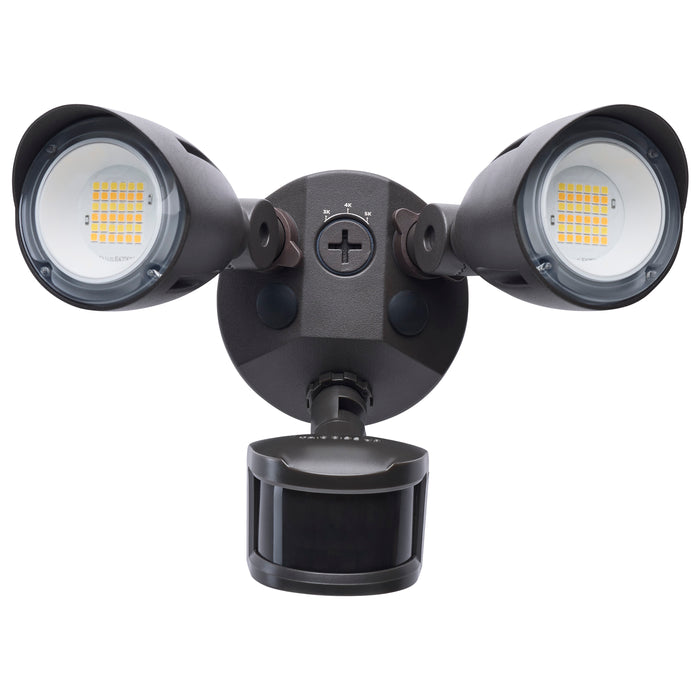 SATCO/NUVO 20W LED Dual Bullet Head Security Flood Light CCT Selectable 3000K/4000K/5000K 80 CRI 120-277V Bronze Finish Motion Sensor (65-1413)