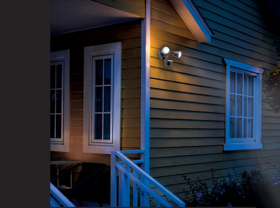 SATCO/NUVO 20W LED Dual Bullet Head Security Flood Light CCT Selectable 3000K/4000K/5000K 80 CRI 120-277V Bronze Finish Motion Sensor (65-1413)