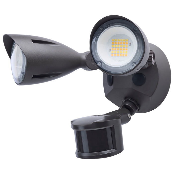 SATCO/NUVO 20W LED Dual Bullet Head Security Flood Light CCT Selectable 3000K/4000K/5000K 80 CRI 120-277V Bronze Finish Motion Sensor (65-1413)