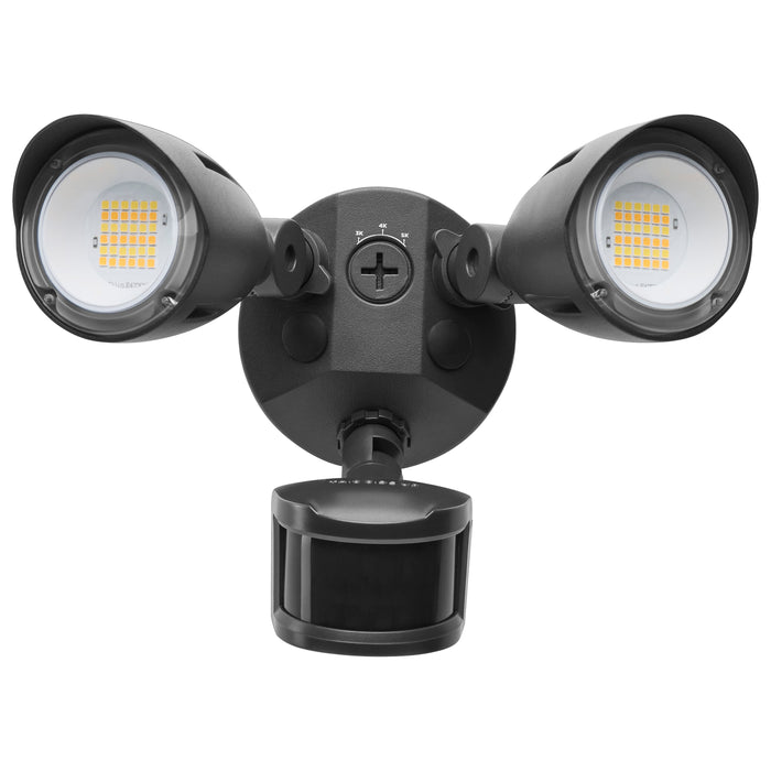 SATCO/NUVO 20W LED Dual Bullet Head Security Flood Light CCT Selectable 3000K/4000K/5000K 80 CRI 120-277V Black Finish Motion Sensor (65-1415)