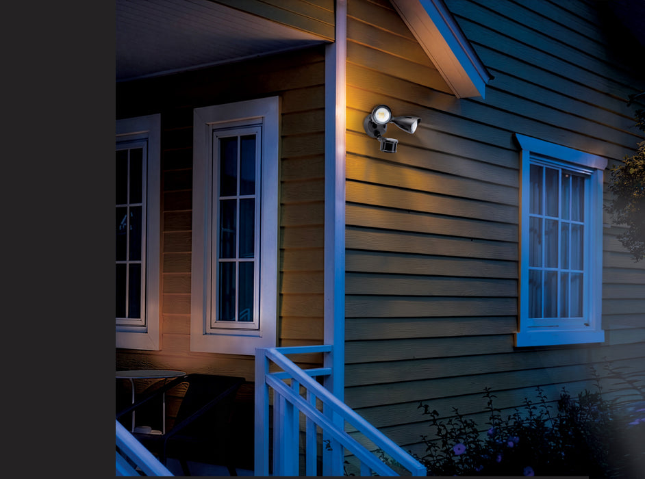 SATCO/NUVO 20W LED Dual Bullet Head Security Flood Light CCT Selectable 3000K/4000K/5000K 80 CRI 120-277V Black Finish Motion Sensor (65-1415)
