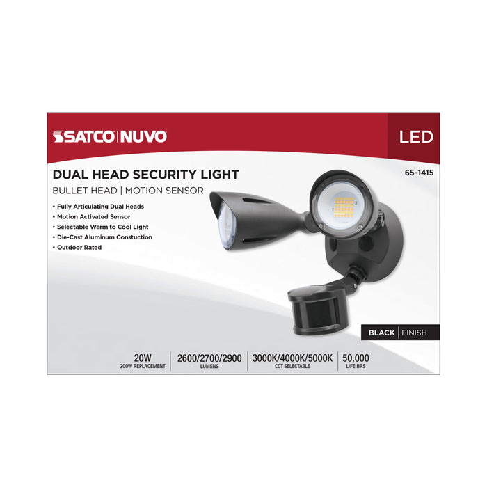 SATCO/NUVO 20W LED Dual Bullet Head Security Flood Light CCT Selectable 3000K/4000K/5000K 80 CRI 120-277V Black Finish Motion Sensor (65-1415)