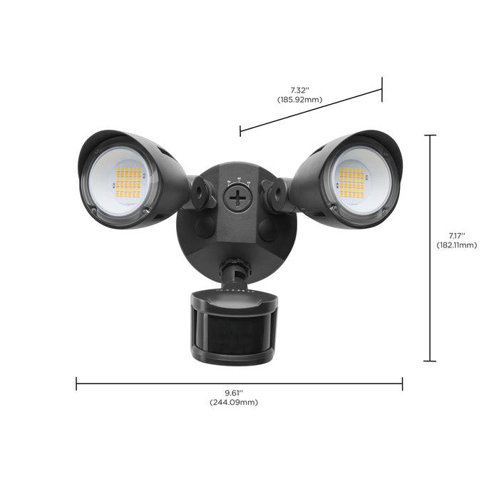 SATCO/NUVO 20W LED Dual Bullet Head Security Flood Light CCT Selectable 3000K/4000K/5000K 80 CRI 120-277V Black Finish Motion Sensor (65-1415)