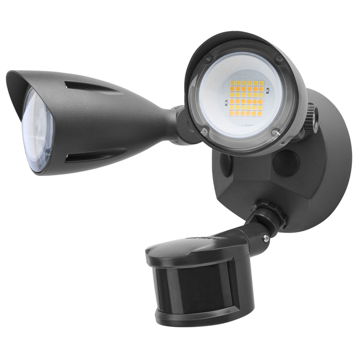 SATCO/NUVO 20W LED Dual Bullet Head Security Flood Light CCT Selectable 3000K/4000K/5000K 80 CRI 120-277V Black Finish Motion Sensor (65-1415)