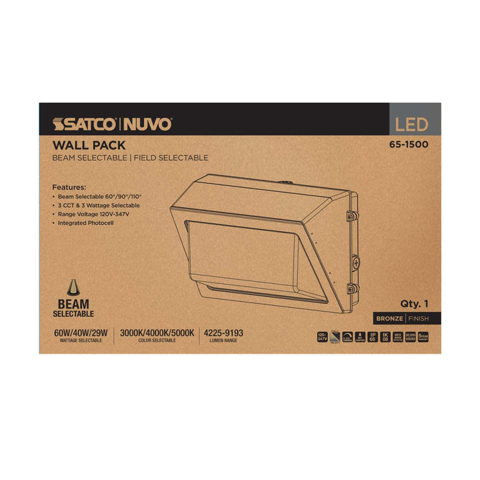SATCO/NUVO LED Wall Pack Wattage/CCT Selectable 60W/40W/29W 3000K/4000K/5000K Beam Angle Selectable 60/90/110 Degree 120-347V (65-1500)