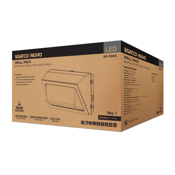 SATCO/NUVO LED Wall Pack Wattage/CCT Selectable 60W/40W/29W 3000K/4000K/5000K Beam Angle Selectable 60/90/110 Degree 120-347V (65-1500)