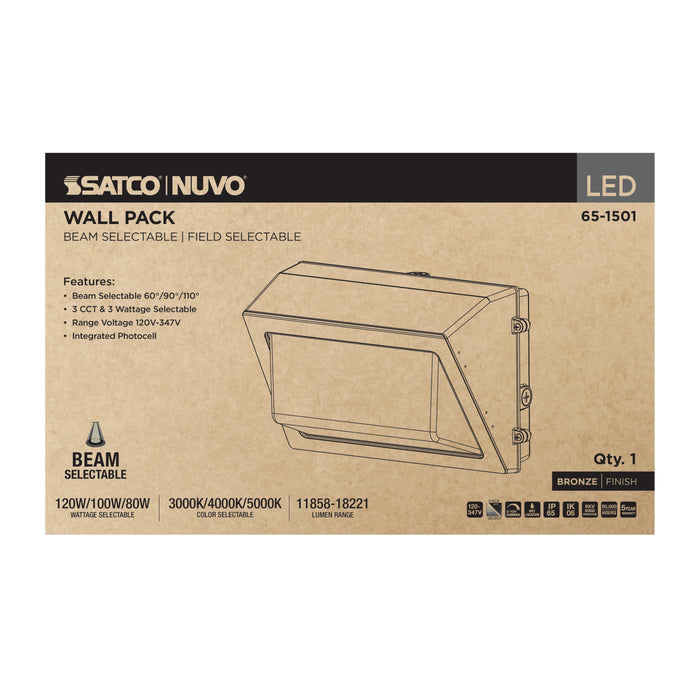 SATCO/NUVO LED Wall Pack Wattage/CCT Selectable 120W/100W/80W 3000K/4000K/5000K Beam Angle Selectable 60/90/110 Degree 120-347V (65-1501)