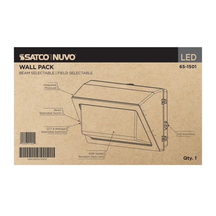 SATCO/NUVO LED Wall Pack Wattage/CCT Selectable 120W/100W/80W 3000K/4000K/5000K Beam Angle Selectable 60/90/110 Degree 120-347V (65-1501)