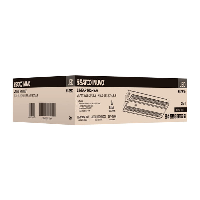 SATCO/NUVO LED Linear High Bay Wattage/CCT Selectable 105W/90W/70W 3000K/4000K/5000K Beam Angle Selectable White Finish 120-347V (65-1510)