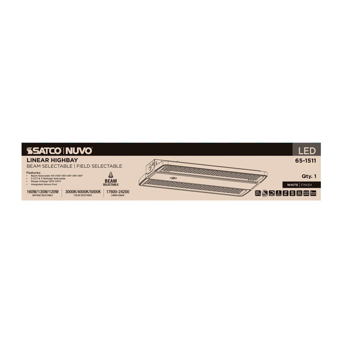 SATCO/NUVO LED Linear High Bay Wattage/CCT Selectable 160W/135W/120W 3000K/4000K/5000K Beam Angle Selectable White Finish 120-347V (65-1511)