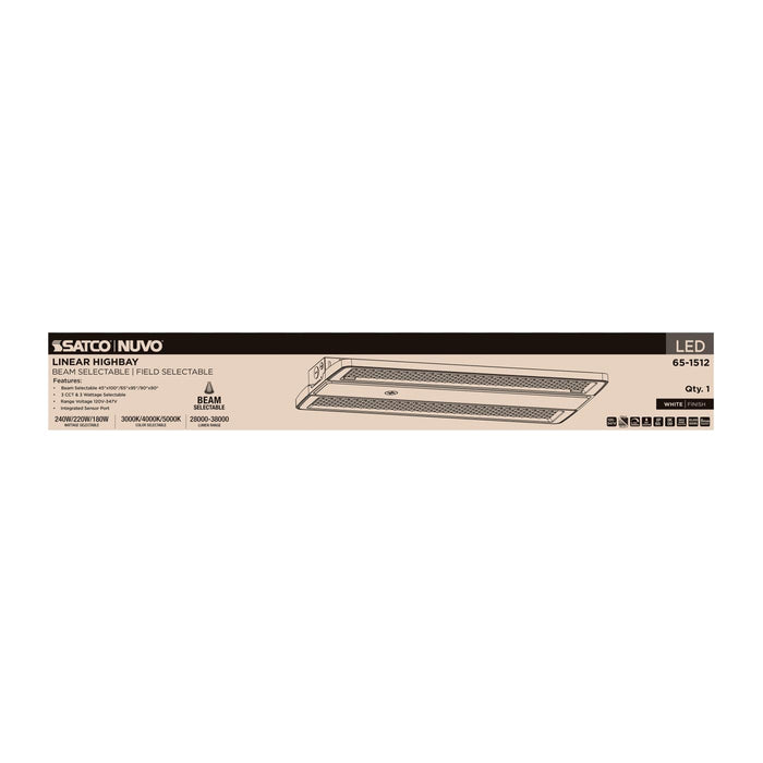 SATCO/NUVO LED Linear High Bay Wattage/CCT Selectable 240W/220W/180W 3000K/4000K/5000K Beam Angle Selectable White Finish 120-347V (65-1512)