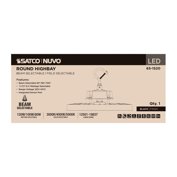SATCO/NUVO LED UFO High Bay Wattage/CCT Selectable 120W/100W/80W 3000K/4000K/5000K 120-347V Selectable Beam Angle 60/80/100 Degree Black (65-1520)