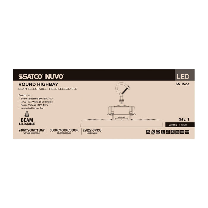 SATCO/NUVO LED UFO High Bay Wattage/CCT Selectable 240W/200W/150W 3000K/4000K/5000K 120-347V Selectable Beam Angle 60/80/100 Degree White (65-1523)