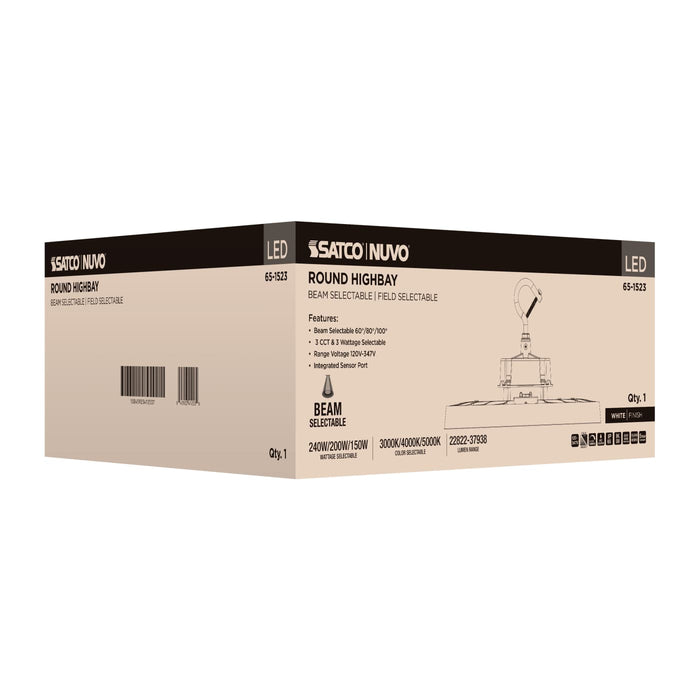 SATCO/NUVO LED UFO High Bay Wattage/CCT Selectable 240W/200W/150W 3000K/4000K/5000K 120-347V Selectable Beam Angle 60/80/100 Degree White (65-1523)