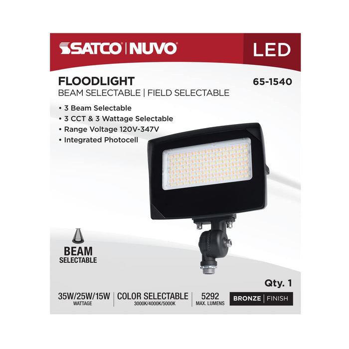 SATCO/NUVO LED Flood Light Wattage/CCT Selectable 35W/25W/15W 3000K/4000K/5000K Beam Angle Selectable Bronze Finish 120-347V (65-1540)