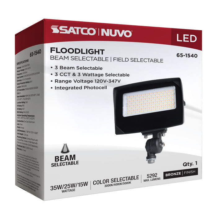 SATCO/NUVO LED Flood Light Wattage/CCT Selectable 35W/25W/15W 3000K/4000K/5000K Beam Angle Selectable Bronze Finish 120-347V (65-1540)
