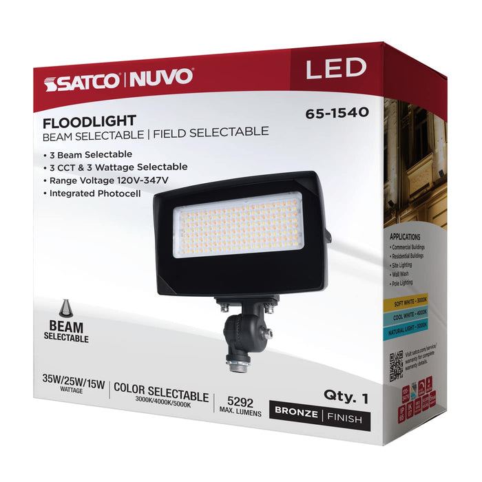 SATCO/NUVO LED Flood Light Wattage/CCT Selectable 35W/25W/15W 3000K/4000K/5000K Beam Angle Selectable Bronze Finish 120-347V (65-1540)
