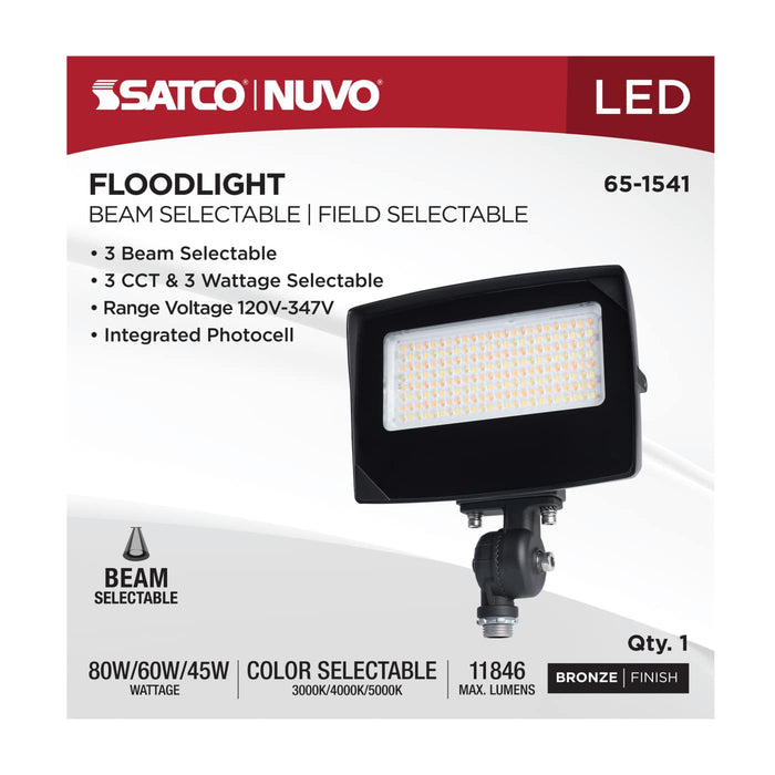 SATCO/NUVO LED Flood Light Wattage/CCT Selectable 80W/60W/45W 3000K/4000K/5000K Beam Angle Selectable Bronze Finish 120-347V (65-1541)