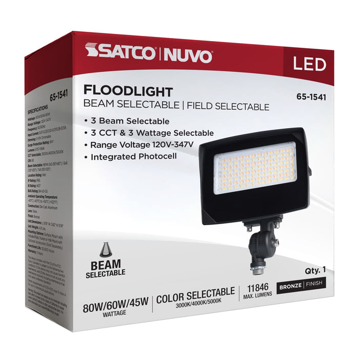 SATCO/NUVO LED Flood Light Wattage/CCT Selectable 80W/60W/45W 3000K/4000K/5000K Beam Angle Selectable Bronze Finish 120-347V (65-1541)