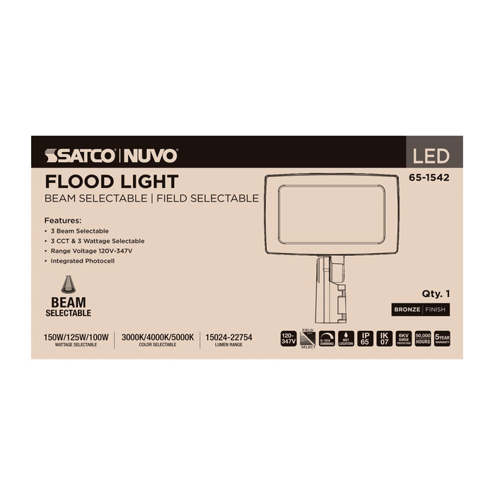 SATCO/NUVO LED Flood Light Wattage/CCT Selectable 150W/125W/100W 3000K/4000K/5000K Beam Angle Selectable Bronze Finish 120-347V (65-1542)
