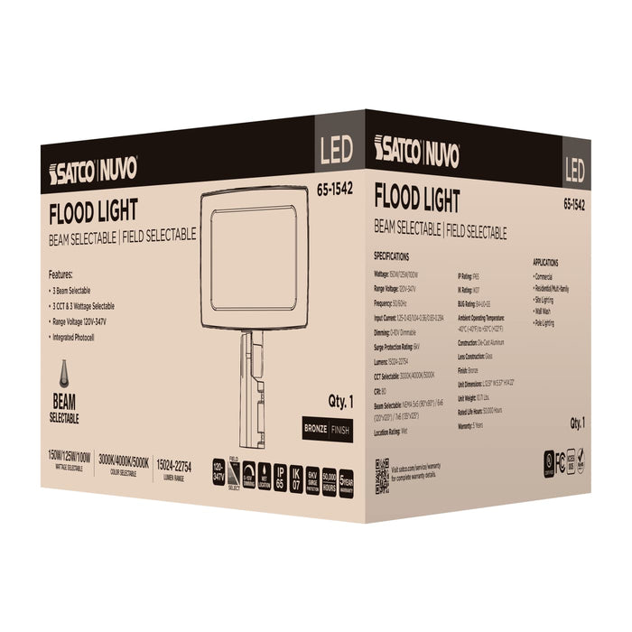 SATCO/NUVO LED Flood Light Wattage/CCT Selectable 150W/125W/100W 3000K/4000K/5000K Beam Angle Selectable Bronze Finish 120-347V (65-1542)