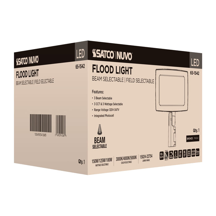 SATCO/NUVO LED Flood Light Wattage/CCT Selectable 150W/125W/100W 3000K/4000K/5000K Beam Angle Selectable Bronze Finish 120-347V (65-1542)