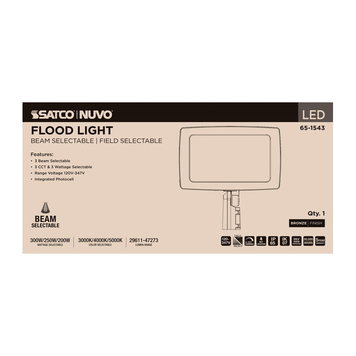 SATCO/NUVO LED Flood Light Wattage/CCT Selectable 300W/250W/200W 3000K/4000K/5000K Beam Angle Selectable Bronze Finish 120-347V (65-1543)