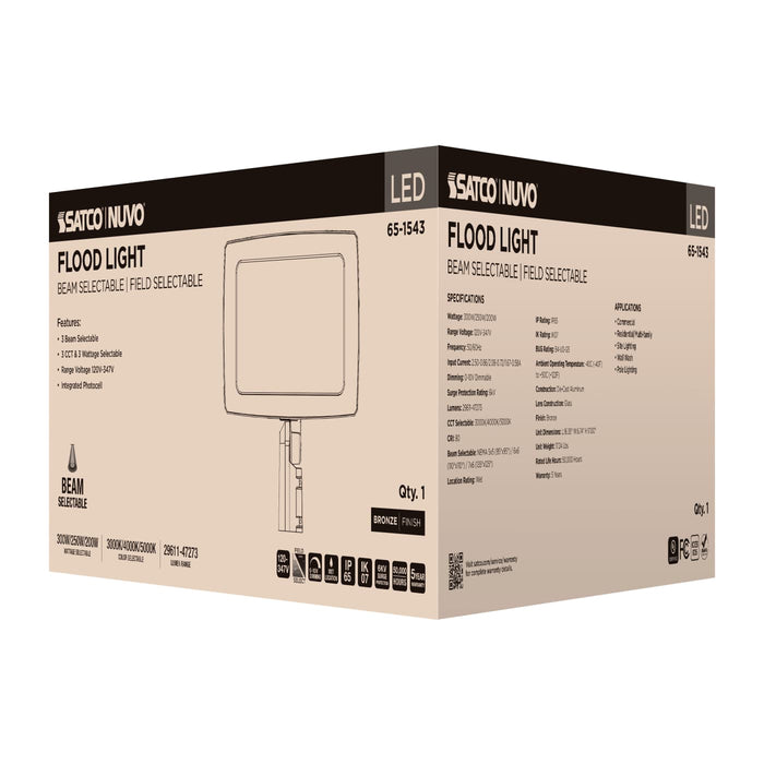 SATCO/NUVO LED Flood Light Wattage/CCT Selectable 300W/250W/200W 3000K/4000K/5000K Beam Angle Selectable Bronze Finish 120-347V (65-1543)