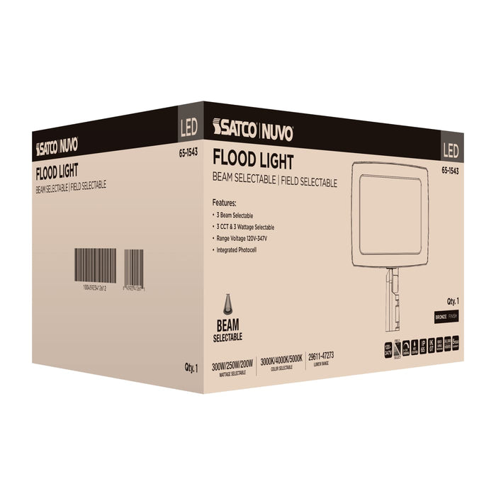 SATCO/NUVO LED Flood Light Wattage/CCT Selectable 300W/250W/200W 3000K/4000K/5000K Beam Angle Selectable Bronze Finish 120-347V (65-1543)