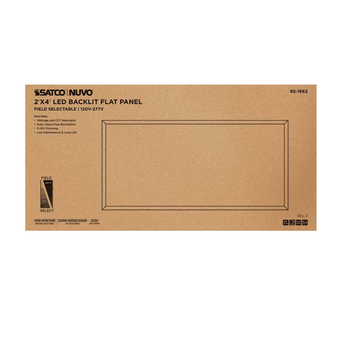 SATCO/NUVO 2X4 LED Backlit Flat Panel Wattage/CCT Selectable 30W/40W/50W 3500K/4000K/5000K 120-277V White (65-1662)