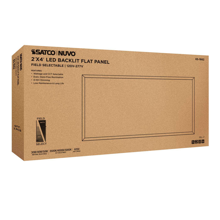 SATCO/NUVO 2X4 LED Backlit Flat Panel Wattage/CCT Selectable 30W/40W/50W 3500K/4000K/5000K 120-277V White (65-1662)