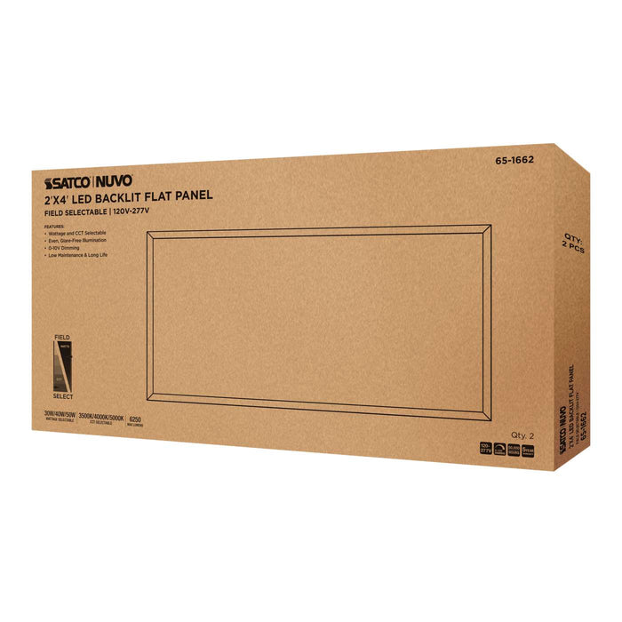 SATCO/NUVO 2X4 LED Backlit Flat Panel Wattage/CCT Selectable 30W/40W/50W 3500K/4000K/5000K 120-277V White (65-1662)
