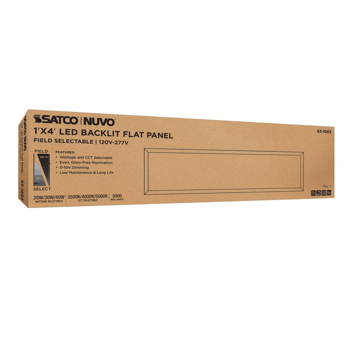 SATCO/NUVO 1X4 LED Backlit Flat Panel Wattage/CCT Selectable 20W/30W/40W 3500K/4000K/5000K 120-277V White (65-1663)