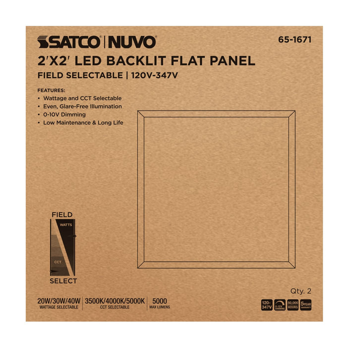 SATCO/NUVO 2X2 LED Backlit Flat Panel Wattage/CCT Selectable 20W/30W/40W 3500K/4000K/5000K 120-347V White (65-1671)