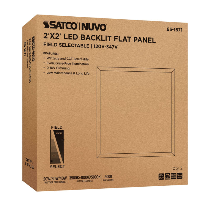 SATCO/NUVO 2X2 LED Backlit Flat Panel Wattage/CCT Selectable 20W/30W/40W 3500K/4000K/5000K 120-347V White (65-1671)