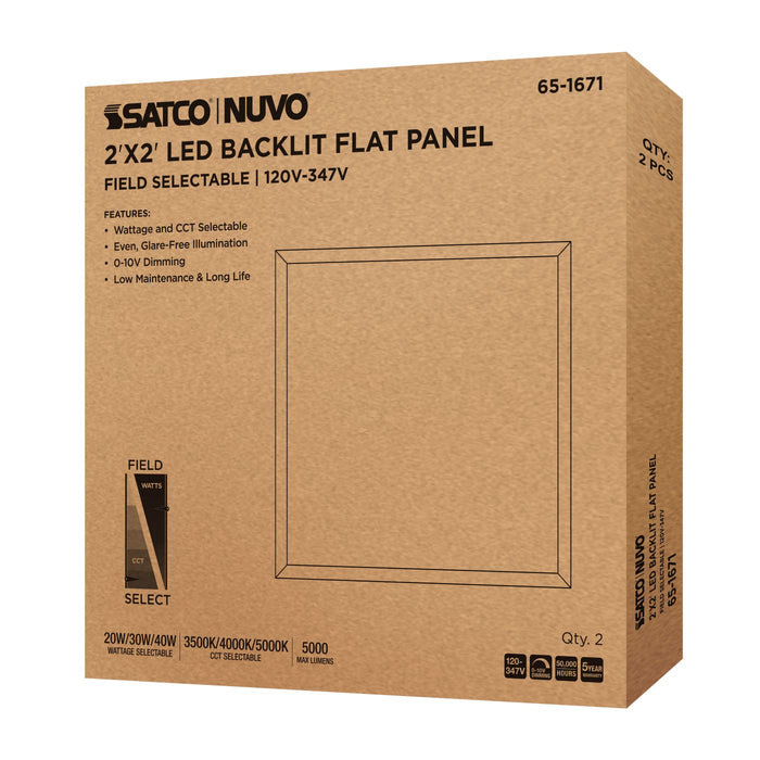 SATCO/NUVO 2X2 LED Backlit Flat Panel Wattage/CCT Selectable 20W/30W/40W 3500K/4000K/5000K 120-347V White (65-1671)