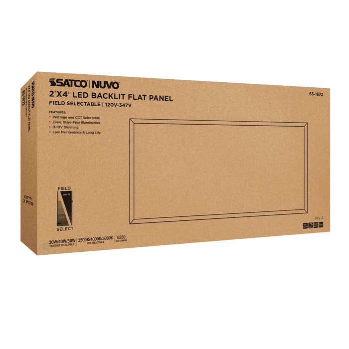SATCO/NUVO 2X4 LED Backlit Flat Panel Wattage/CCT Selectable 30W/40W/50W 3500K/4000K/5000K 120-347V White (65-1672)
