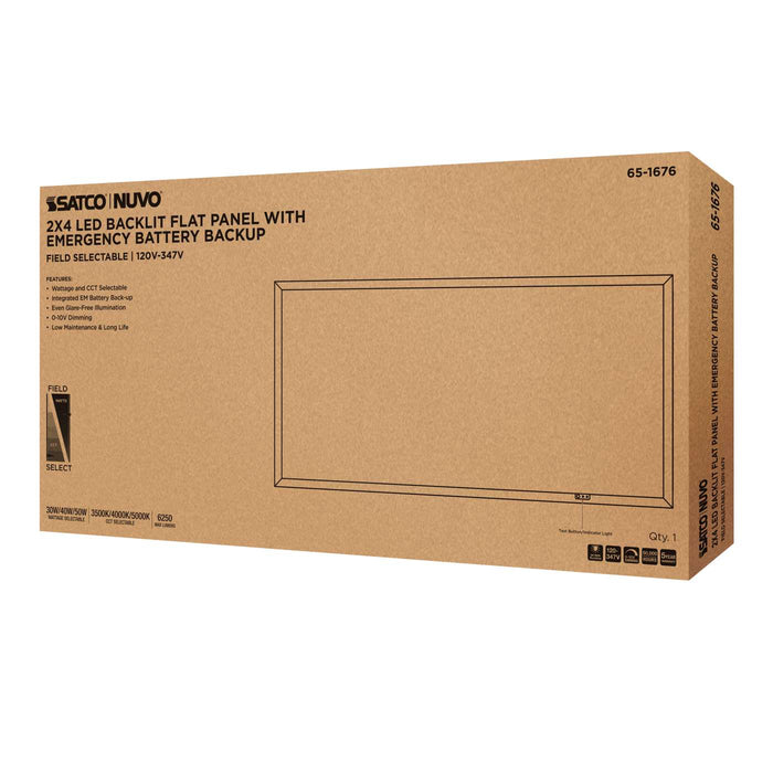 SATCO/NUVO 2X4 LED Backlit Flat Panel Wattage/CCT Selectable 30W/40W/50W 3500K/4000K/5000K Emergency Battery Backup 120-347V White (65-1676)