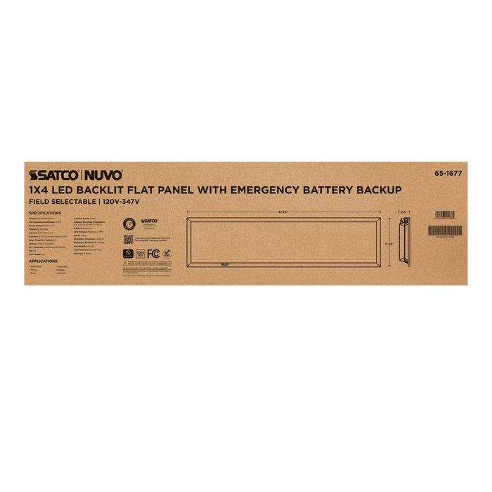 SATCO/NUVO 1X4 LED Backlit Flat Panel Wattage/CCT Selectable 20W/30W/40W 3500K/4000K/5000K Emergency Battery Backup 120-347V White (65-1677)